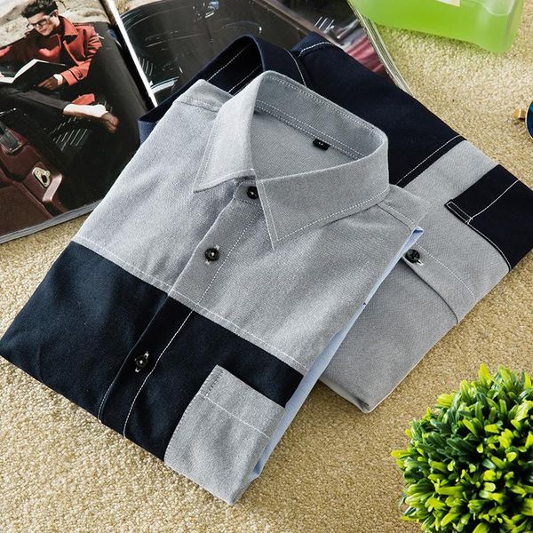 

men's casual shirts autumn style korean slim-fit lapel long-sleeved shirt fashion youth color matching clothing, White;black