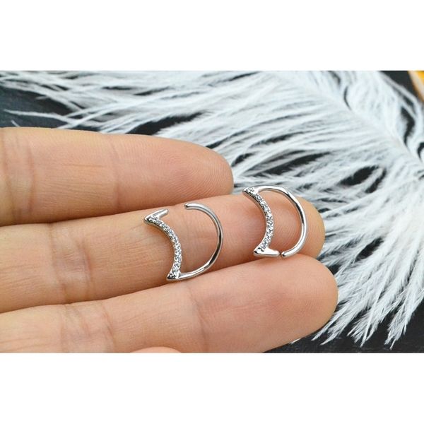 10 шт. Тело Ювелирные Изделия Piercing CZ Moon Eau Helix Daith Hartilagy Trangus Серьги Нос Кольцо изгиба загибают Пирсинг Ювелирные Изделия