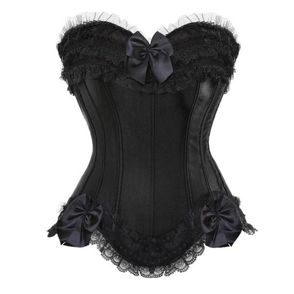 

bustiers & corsets plus size 6xl classic gothic black steampunk corset satin dobby lace faux leather bustier corselet bodyshaper li, Black;white