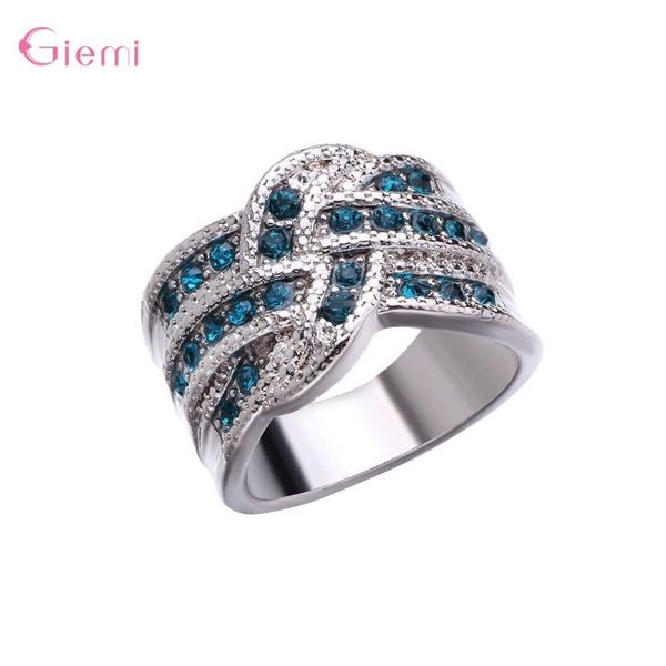 

cluster rings arrival 925 sterling silver cocktail for women girls party birthday water wave shape cz crystal trendy style, Golden;silver