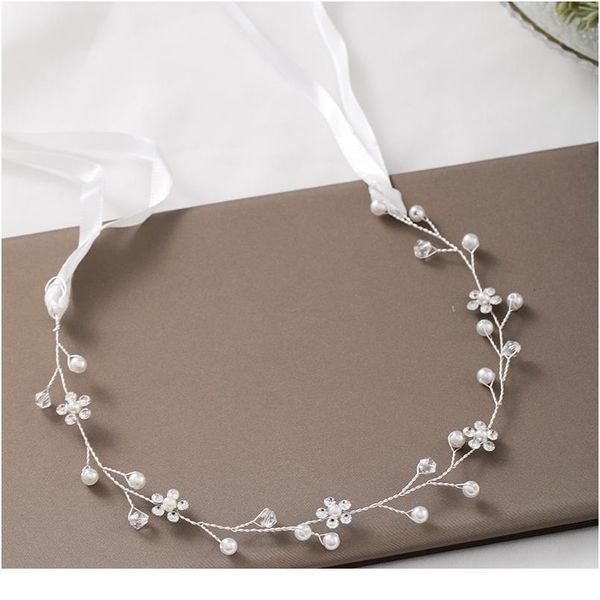 

trendy silver color woman tiaras hairbands handmade pearl rhinestone flower headbands wedding hair accessories bridal qylphe