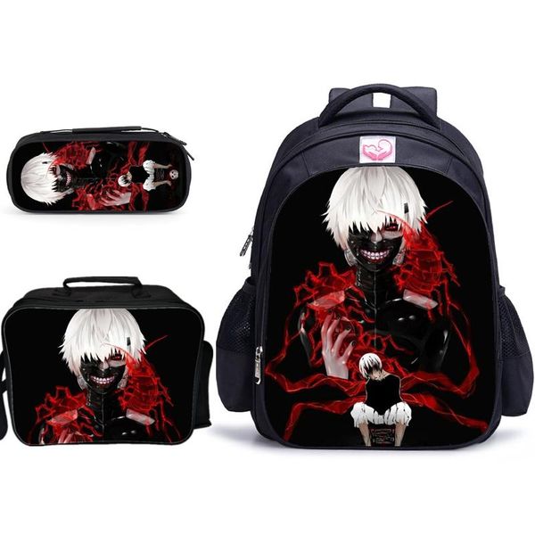 

backpack 3 pcs/set 16 inch tokyo ghoul children school bags for boys girls orthopedic backpacks book knapsack mochila
