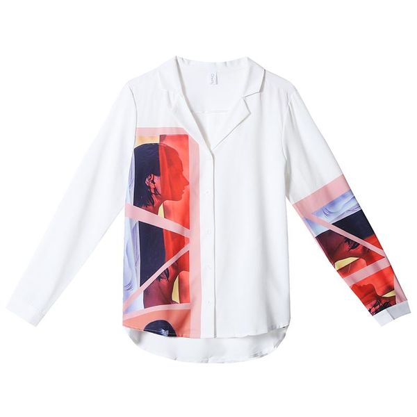 

women's blouses & shirts fashion chiffon printing 2021 spring summer blouse long sleeve blusas mujer, White