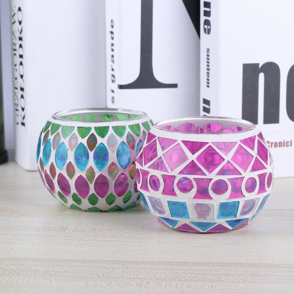 

candle holders 4pcs colorful round mosaic glass holder vintage salix leaf dot patch tealight cup deskornament for home decor pa