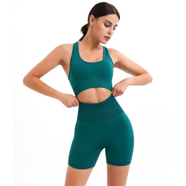 

yoga outfit female set women workout bodysuit knitted seamless bra shorts sports fitness running suit tracksuit gym sportswear