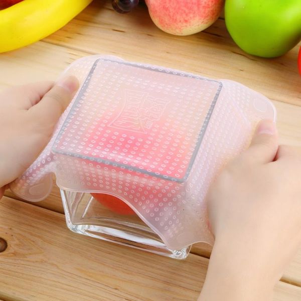

food savers & storage containers 4pcs household clear reusable silicone wraps seal vacuum cover stretch fresh keeping saran wrap kitchen too