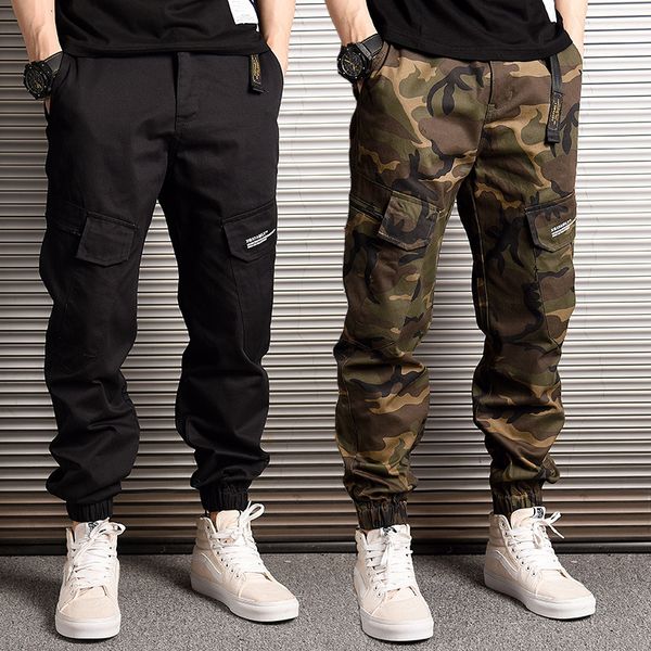

2021 new fashion streetwear camoflage trousers big pocket hip hop joggers pants men 16of, Blue