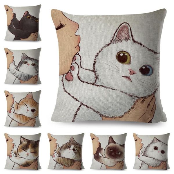 

cushion/decorative pillow funny love kiss cute cat pillows cases for sofa home car cushion cover covers decor cartoon linen pillowcase 45x45