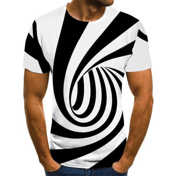

men's casual t shirt 3d swirl digital round neck print, White;black
