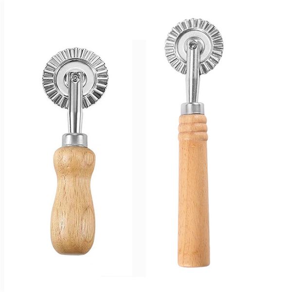 Utensili da pasticceria Ruota tagliapasta scanalata Manico in legno Ravioli Crimper Stamp Maker per uso domestico e cucina Strumento di cottura XBJK2203