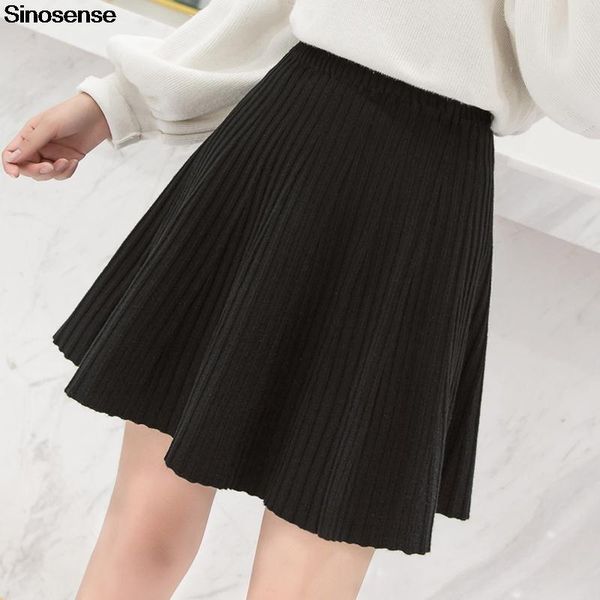 

skirts women elegant work office club party mini skirt solid black grey spring autumn knitted a line high waist pleated
