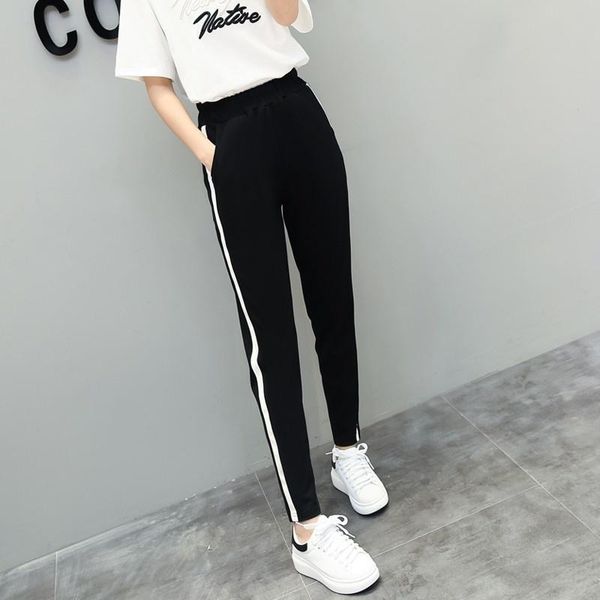

women's pants & capris casual women joggers sweatpants side streetwear elastic waist striped harem slim fit fitness ladies trousers pen, Black;white