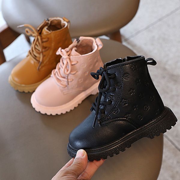 

boots little girls spring autumn single fashion british style mini children plus martin shoes leather chic footwear short brand boot moccasi, Black;grey