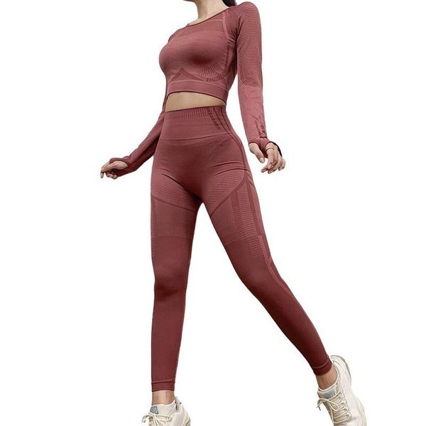 

seamless yoga suit women spring knitted hip elastic fitness exercise two piece set jogging active wear workout clothes running, White;red