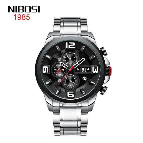 

4 style nibosi watch outdoor sports watch men's luminous waterproof sports quartz watch chronograph mens watches silver shell black, Slivery;brown