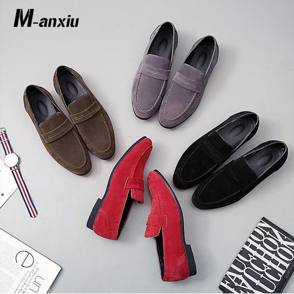 

dress shoes m-anxiu 2021 men formal casual luxury business wedding leather pointed toe party driving flat, Black