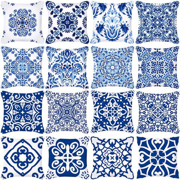 Almofada/travesseiro decorativo Blue padrão nórdico estilo étnico mandala impressão digital travesseiro quadrado sofá capa de almofada home têxtil dakima