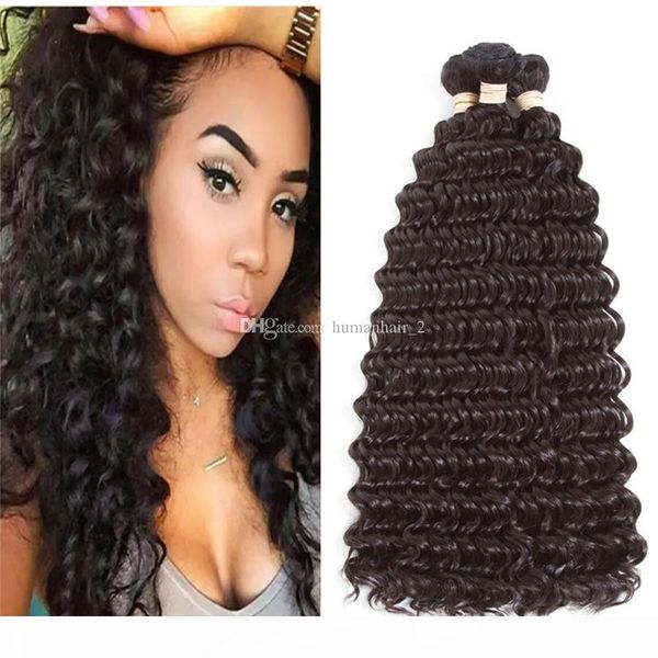 

deep wave human hair bundles natural black deep curly weave brazilian peruvian russian hair extensions 3pcs lot, Black;brown