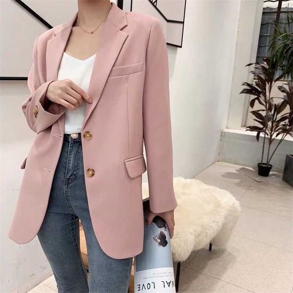 Rosa Blazer Damen Koreanische Version Britische Mode Chic Streetwear Büro Damen Elegante Casual Lose Langarm Jacke 211122