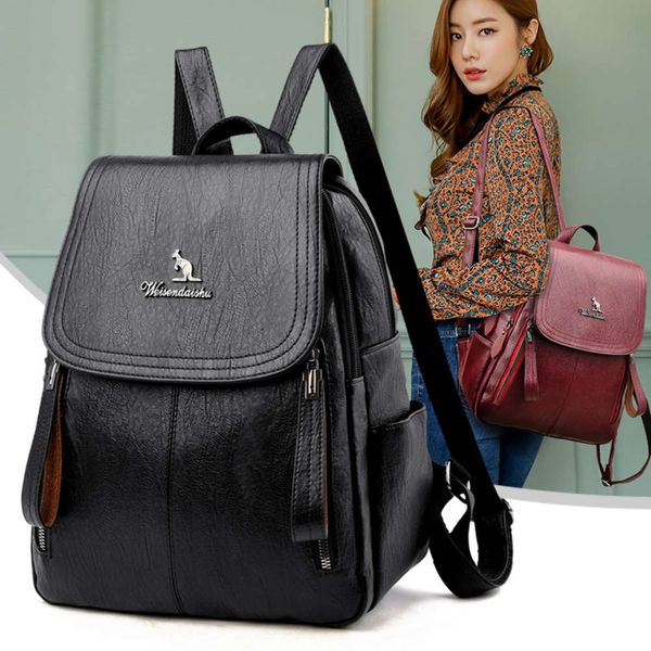 

women's soft leather large capacity simple versatile leisure travel anti theft bag personality mother backpack fashion