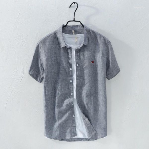 

aramy reservde 2021 men's linen shirt casual short sleeve 100% good fabric brand, White;black