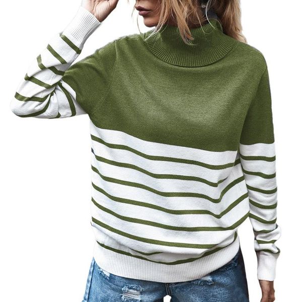 

women's sweaters autumn winter women casual knitted sweatshirt pullover sweater ladies turtleneck striped color block green xl code, White;black
