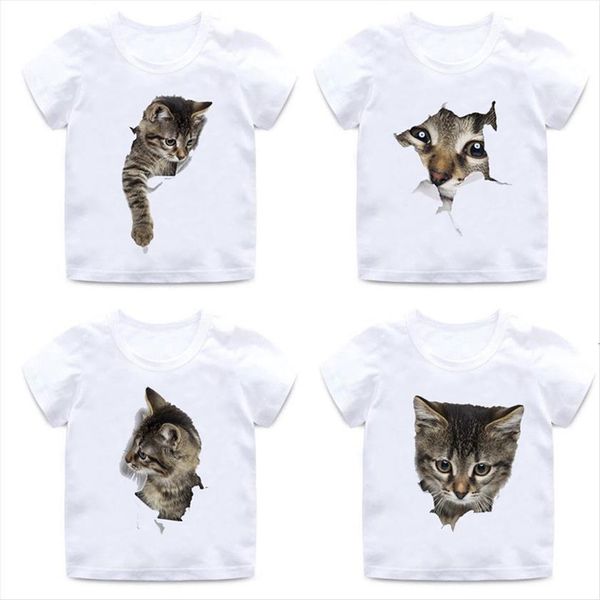 

childrens funny cat t shirt boy girl animal short sleeved round neck cotton soft quality white casual shirt,zkp721, Blue