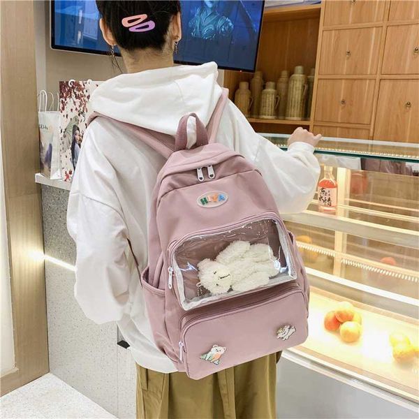 

kawaii transparent school backpack women cute students schoolbag female shoulder bags for teenage girls preppy style backpacks y0804