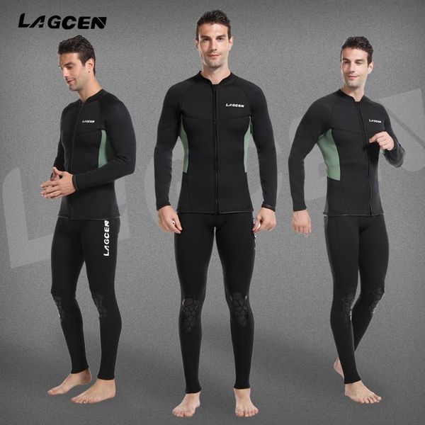

lagcen men's 2.5mm neoprene wetsuit skins long sleeve jacket with front zipper rash guard spearfishing diving suit drop shipping