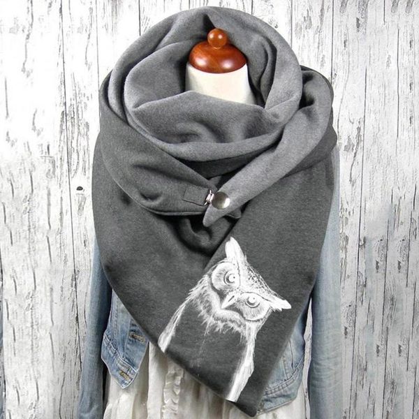 

scarves cat printing shawl women retro animalprinting casual multi-purpose button scarf for double-layer wrap 40#, Blue;gray