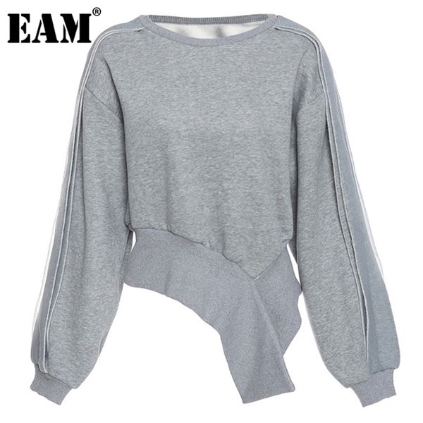 

[eam] loose fit big size irregular hem zipper sweatshirt round neck long sleeve women fashion spring autumn 1dd2824 210809, Black
