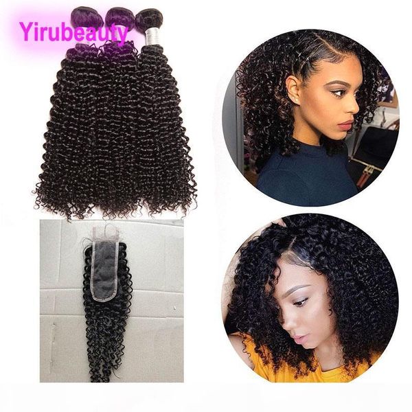 

peruvian human hair 2x6 lace closure with bundles 8-28inch kiny curly 3 bundles with 2x6 lace closure baby hair extensions wefts, Black;brown