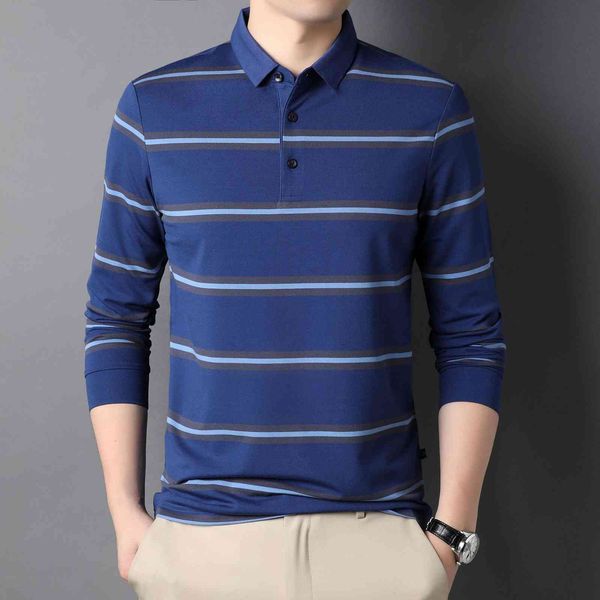 

men's lapel stripe simple casual 2021 middle-aged and young men's autumn long sleeve t-shirt, White;black