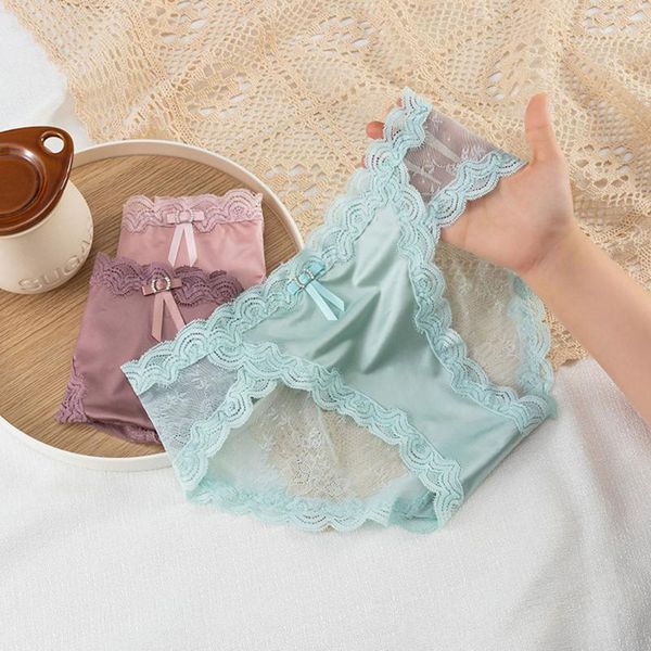 

women's panties lacetraceless ventilation bragas algodÃ³n mujer solid color low-waist underpant transparent with bow, Black;pink