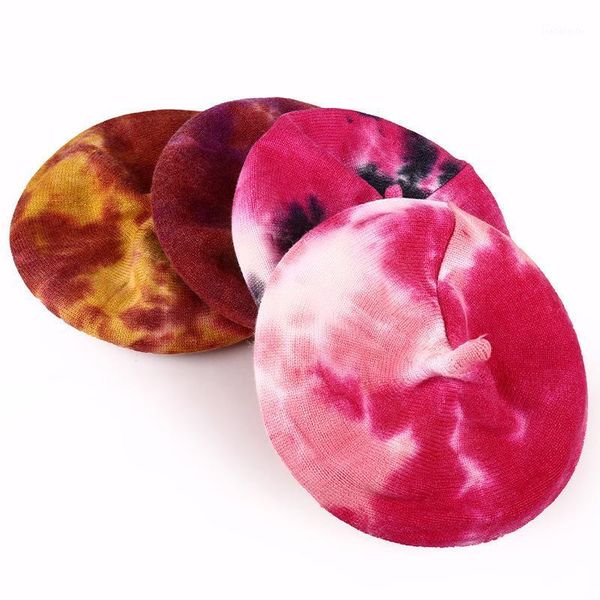 

berets autumn winter tie dye french classic knitted hat for girl women warm soft painter female vintage beret caps, Blue;gray
