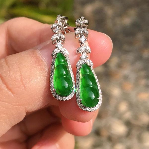 

dangle & chandelier designer craft natural chalcedony plant snow pea long earrings retro light luxury gothic charm lady silver jewelry