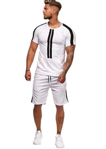 

2021 men's summer new short sleeve t-shirt two piece fitness loose clothes leisure running sportswear, Gray