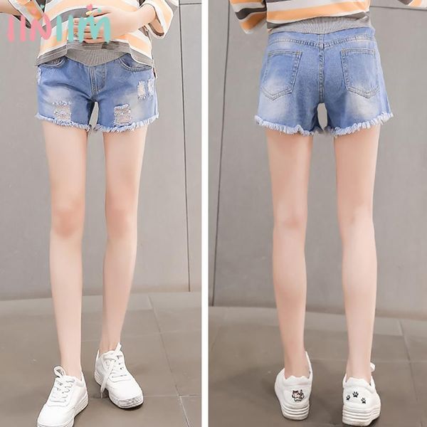 

plus size maternity lounge shorts pregnancy adjustable waist belly denim shorts pregnant women high waist loose short pants, White