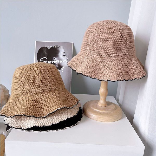 

elegant hats for women bucket hat autumn solid wavy edge flat foldable travel wide brim cap female windproof girl 2021, Blue;gray