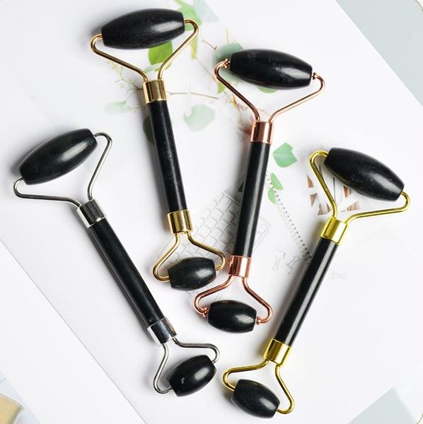 

natural black obsidian double head stone facial massage skin care real jade roller