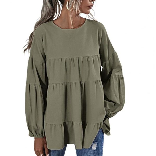 

women's blouses & shirts fashion women blouse solid color ruffles patchwork spring autumn lantern sleeve o neck t-shirt streetwear for, White