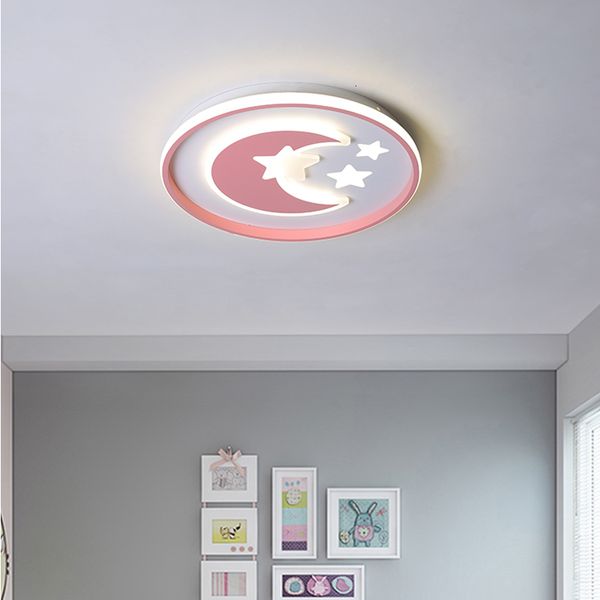 

2021 new modern led ceiling light for children nursery baby pink decoration blue surface assembly moon star interior lighting z391