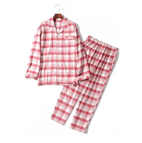 

men's sleepwear 2021 autumn casual pijamas men plaid pajama sets male 100% cotton suit long sleeve turn-down collar shirt & pants, Black;brown