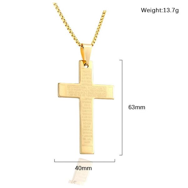 

chains bible cross pendant necklace for men women gold color stainless steel box chain christian baptism jewelry gift drop, Silver