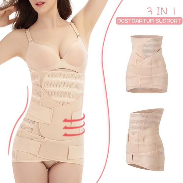 

women's shapers 3 in 1 postpartum support recovery belly wrap waist pelvis belt body postnatal shapewear maternity band, Black;white