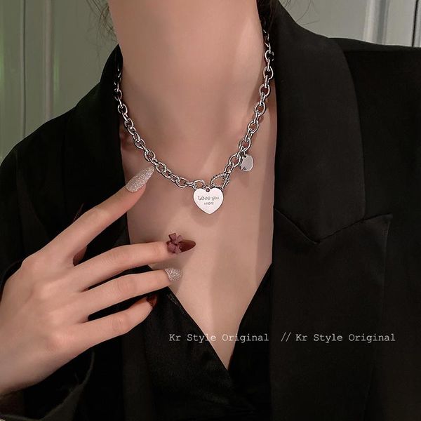 

chains love pendant necklace women's simple temperament thick chain neck indifference personality fashion clavicle, Silver