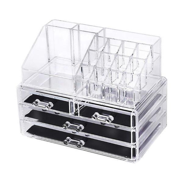 

storage boxes & bins transparent acrylic jewelry box make up organizer set lipstick necklace ring 3-layer flannel drawer rack