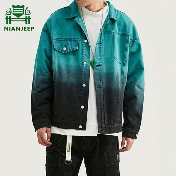 

men's jackets 100% cotton gradient denim jacket men harajuku hip hop streetwear cargo bomber mans fashion jeans coat baseball clothing, Black;brown
