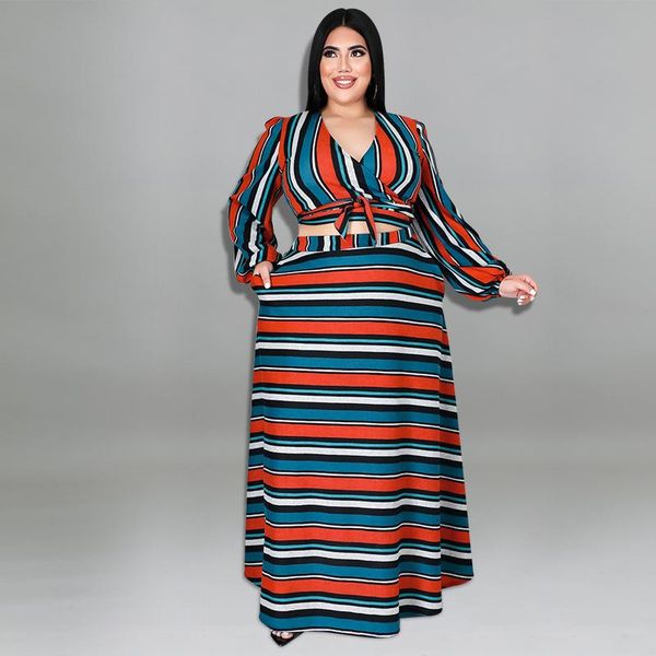 

plus size tracksuits 3xl 4xl 5xl 2021 fashion women clothing two piece set stripe long sleeve & skirt suits wholesale drop, Black