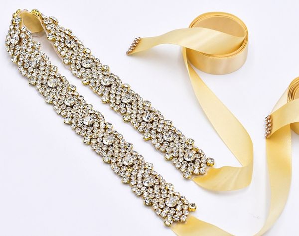 

wedding sashes belt champagne gold rhinestone waist belt bridal with crystal dresses woman belts, White
